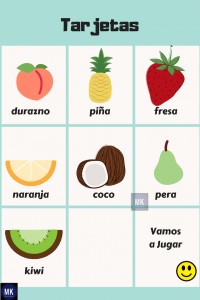 bingo de frutas y verduras para imprimir