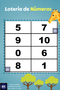 preescolar loteria de numeros del 1 al 10