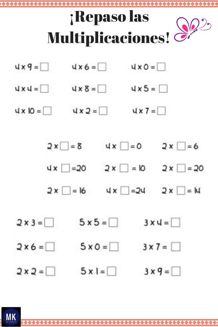 ejercicios para aprender las tablas de multiplicar para imprimir